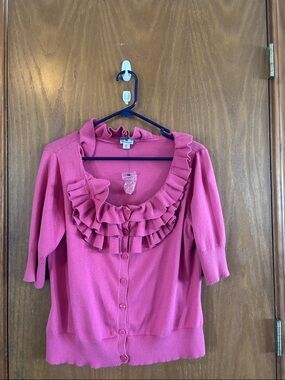 Worthington Hot Pink Ruffle-Neck Cardigan
